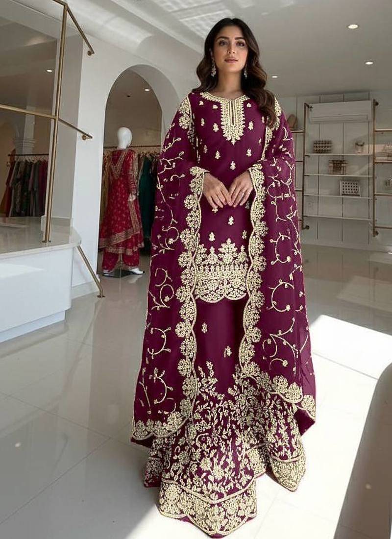 Purple embroidered set