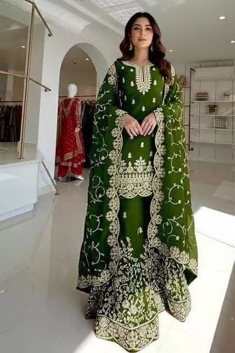 green heavy embroidered suit