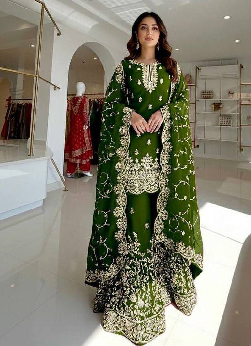 green heavy embroidered suit