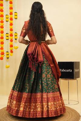 Beautiful South Indian Style Semi-Stitched Half Saree with Blouse and Banarasi Dupatta for Women 2