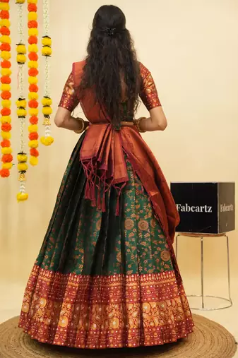 Beautiful South Indian Style Semi-Stitched Half Saree with Blouse and Banarasi Dupatta for Women
