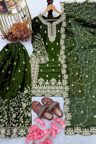 green heavy embroidered suit