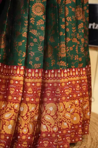 Beautiful South Indian Style Semi-Stitched Half Saree with Blouse and Banarasi Dupatta for Women