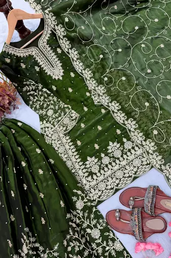 green heavy embroidered suit