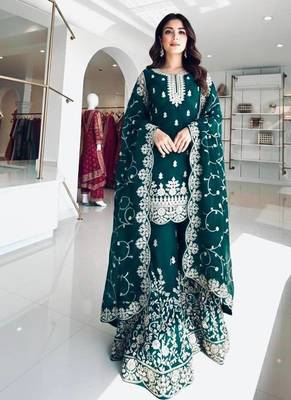 Teal designer festive suit 1