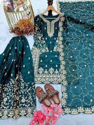 Teal designer festive suit 3