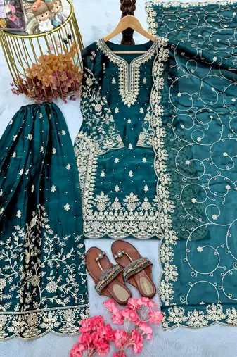 Teal designer festive suit