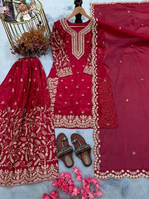 Red heavy embroidered sharara set 2