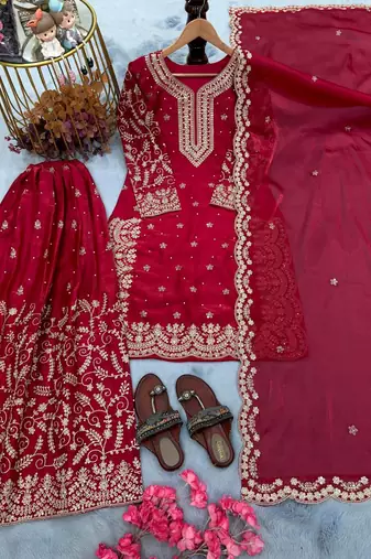 Red heavy embroidered sharara set