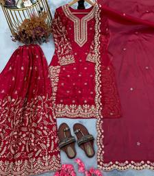 Red heavy embroidered sharara set