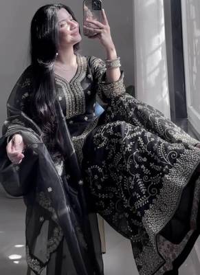 Black & gold embroidered sharara set 1