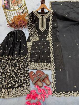 Black & gold embroidered sharara set 2