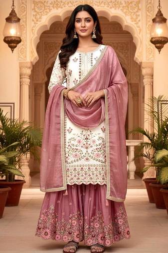 White&pink floral sharara suit