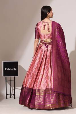 Beautiful South Indian Style Semi-Stitched Half Saree with Blouse and Banarasi Dupatta for Women 3