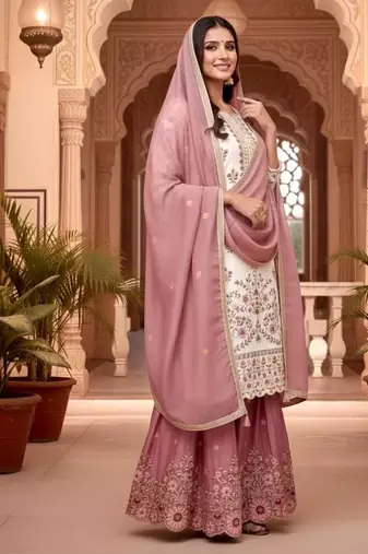 White&pink floral sharara suit