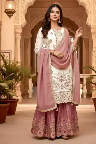 White&pink floral sharara suit