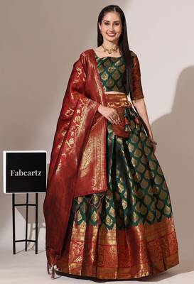 Beautiful South Indian Style Semi-Stitched Half Saree with Blouse and Banarasi Dupatta for Women 1