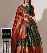 Beautiful South Indian Style Semi-Stitched Half Saree with Blouse and Banarasi Dupatta for Women