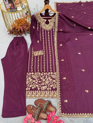 Purple embroidered straight suit 2