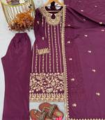 Purple embroidered straight suit