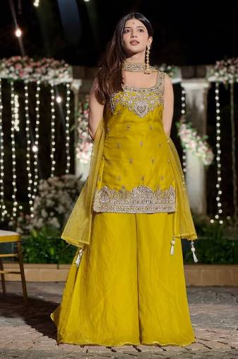 Yellow festive sharara set
