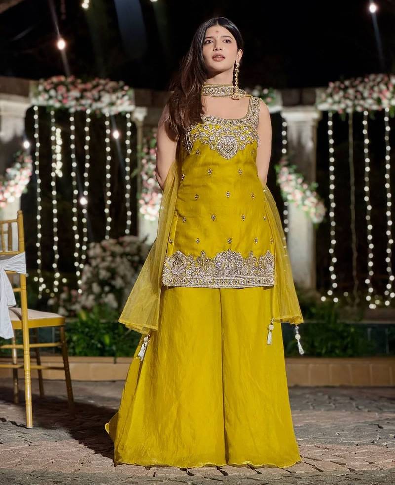 Yellow festive sharara set