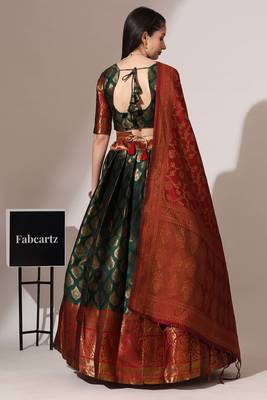 Beautiful South Indian Style Semi-Stitched Half Saree with Blouse and Banarasi Dupatta for Women 3