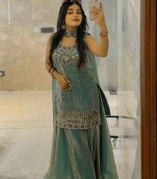 Teal green embroidered sharara set