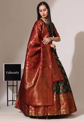 Beautiful South Indian Style Semi-Stitched Half Saree with Blouse and Banarasi Dupatta for Women 4