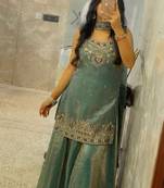 Teal green embroidered sharara set
