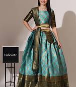 Beautiful South Indian Style Semi-Stitched Half Saree with Blouse and Banarasi Dupatta for Women