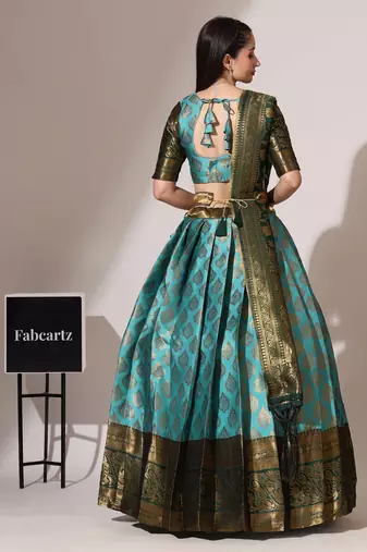 Beautiful South Indian Style Semi-Stitched Half Saree with Blouse and Banarasi Dupatta for Women