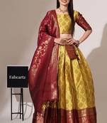 Beautiful South Indian Style Semi-Stitched Half Saree with Blouse and Banarasi Dupatta for Women