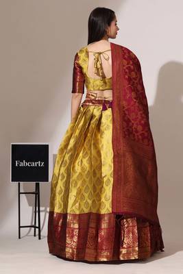 Beautiful South Indian Style Semi-Stitched Half Saree with Blouse and Banarasi Dupatta for Women 3