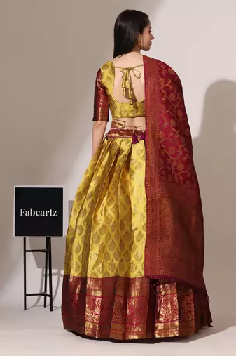 Beautiful South Indian Style Semi-Stitched Half Saree with Blouse and Banarasi Dupatta for Women
