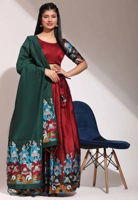 Beautiful South Indian Style Semi-Stitched Half Saree with Blouse and Banarasi Dupatta for Women 1