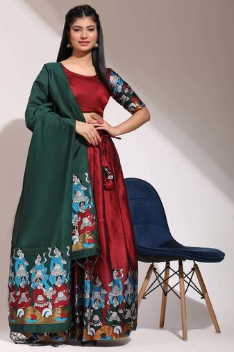 Beautiful South Indian Style Semi-Stitched Half Saree with Blouse and Banarasi Dupatta for Women