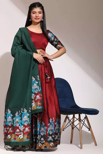 Beautiful South Indian Style Semi-Stitched Half Saree with Blouse and Banarasi Dupatta for Women