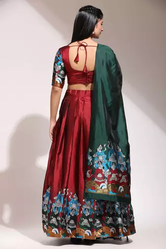 Beautiful South Indian Style Semi-Stitched Half Saree with Blouse and Banarasi Dupatta for Women
