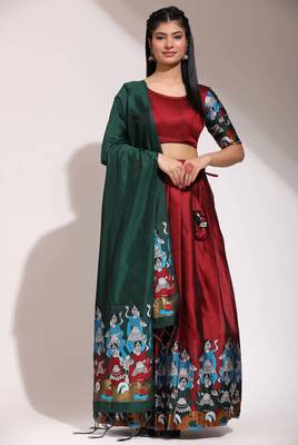 Beautiful South Indian Style Semi-Stitched Half Saree with Blouse and Banarasi Dupatta for Women 3
