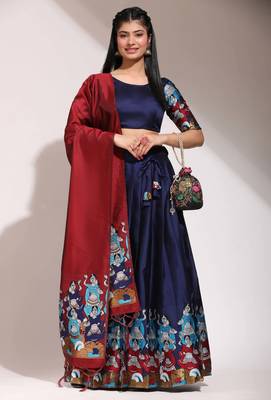 Beautiful South Indian Style Semi-Stitched Half Saree with Blouse and Banarasi Dupatta for Women 1
