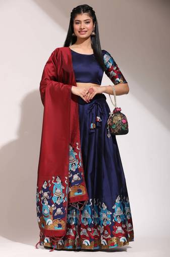 Beautiful South Indian Style Semi-Stitched Half Saree with Blouse and Banarasi Dupatta for Women