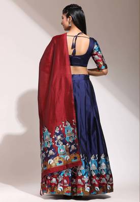 Beautiful South Indian Style Semi-Stitched Half Saree with Blouse and Banarasi Dupatta for Women 3