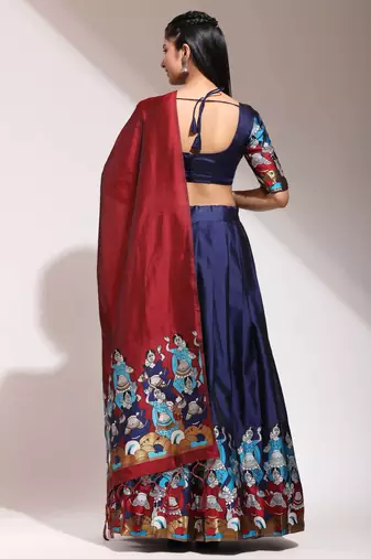 Beautiful South Indian Style Semi-Stitched Half Saree with Blouse and Banarasi Dupatta for Women