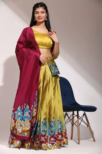Beautiful South Indian Style Semi-Stitched Half Saree with Blouse and Banarasi Dupatta for Women