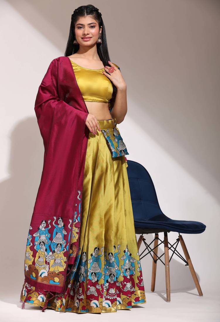 Beautiful South Indian Style Semi-Stitched Half Saree with Blouse and Banarasi Dupatta for Women