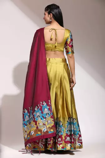 Beautiful South Indian Style Semi-Stitched Half Saree with Blouse and Banarasi Dupatta for Women