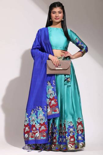 Beautiful South Indian Style Semi-Stitched Half Saree with Blouse and Banarasi Dupatta for Women