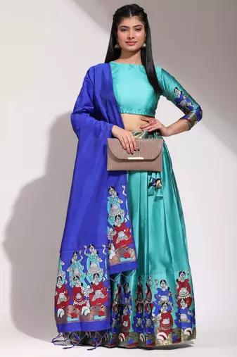 Beautiful South Indian Style Semi-Stitched Half Saree with Blouse and Banarasi Dupatta for Women