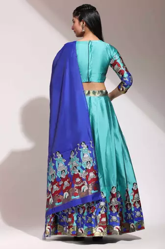 Beautiful South Indian Style Semi-Stitched Half Saree with Blouse and Banarasi Dupatta for Women